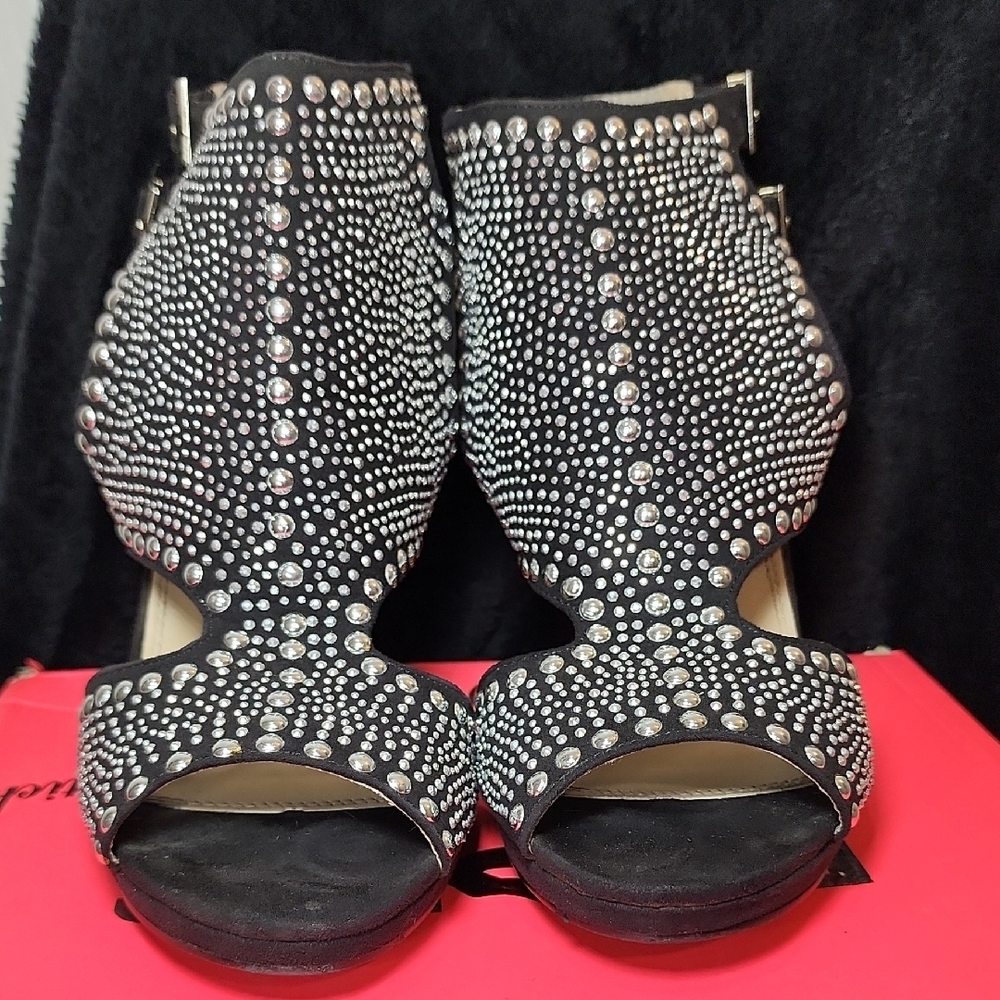 Bling Thing Hot Kiss Silver Studded Women's Heels 8.5